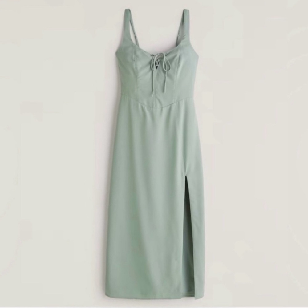 A&F Sage Green Lace-Up Corset Midi Dress